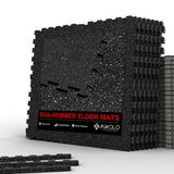 Mikolo 0.56 Inch Thick Gym Flooring for Home Gym, 12 Tiles Exercise Equipment Mats with EVA Foam and Rubber Top, Interlocking Puzzle Rubber Gym Flooring, Protective Flooring Mat