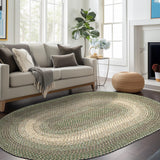 Super Area Rugs Braided Rugs 7X9 Farmhouse Kitchen Rug - Ridgewood Braided Rug for Living Room - Reversible - Indoor/Outdoor - Made in USA - Forest Green/Beige, 7' X 9' Oval