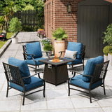 MIXPATIO 5-Piece Metal Patio Conversation Set, 28-Inch Fire Pit Table