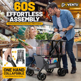 𝟐𝟎𝟐𝟔 𝐔𝐩𝐠𝐫𝐚𝐝𝐞𝐝 Folding Shopping Cart with Wheels, 80lbs Multi Use Grocery Carts with 360° Wheels & Removable Tote Bag, Multifunctional Portable Personal Shopping Carts for Groceries, Black