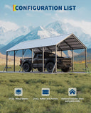 GarveeLife 13x26 ft Metal Carport with Vertical Roof, Heavy-Duty Metal Car Port 120° Steep-Pitch Roof, 133" High-Clearance for Full-Sized Pickups, Tractors, and Bass Boats