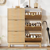 HUANLEGO Shoe Cabinet Storage for Entryway with 6 Flip Drawers, Fluted Narrow Shoe Organizer with Wooden Legs, Freestanding Slim Shoe Storage Hidden Shoe Rack Organizer for Front Door Entrance, Oak