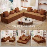 Living&Giving 128" U-Shaped Cloud Sectional Couch for Living Room, Cloud Boneless Couch-No Assembly with Reversible Chaise, Customizable 4-Seat Modular Sectional Sofa with 3 Ottoman, Orange