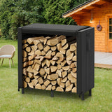 Lifewit 4 FT Firewood Rack Outdoor with Waterproof Cover, Indoor/Outdoor Wood Storage with Side Pocket, Heavy Duty Firewood Holder for Fireplace, Fire Pit, Black, 122 x 59 x 122 cm/48 x 23 x 48 inch