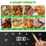 NutriChef 5.8 Quart Air Fryer | Glass Airfryer with 8-in-1 Digital Presets | Stainless Steel Fryer Design | Glass Fry Bowl with Flip-Up Safety Shield | Compact Air-Fryer for Even Cooking | Black