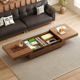 Mid-Century Modern Expandable Coffee Table, 47.2"-81.8" Adjustable Walnut Center Table with Large Hidden Storage for Living Room