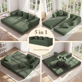 89" Cloud Boneless Convertible Sofa Bed, 5-in-1 Foldable Compressed High-Density Sponge Sofa, Corduroy Fabric 3 Seater Sleeper Couch Futon Daybed for Living Room Bedroom (Green)