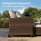 MIXPATIO Patio Furniture Set, 6 Pcs Wicker Outdoor Conversation Set, 2 x Leg Chairs, 1 x 3 Seater Sofa, 1 x 2-Seat Lover Sofa and 2 x Ottomans with 4" Thick Cushion for Garden Backyard Deck, Beige