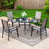 MFSTUDIO 5 PCS Outdoor Dining Set, Round Table & Aluminum Chairs, Grey
