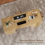 Vabches 59 Inch Fluted Computer Desk with 9 Drawers, Natural