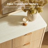ModernMate 6 Drawer Dresser for Bedroom, 54" Clothes Dresser with Smooth Glide Drawers & Faux Travertine Texture Top, Modern Tall Chest of Drawers with Metal Handles for Bedroom Storage, Beige