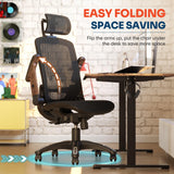 GABRYLLY Ergonomic Office Chair, High Back Home Desk Chair with 2D Flip-Up Arms, 3D Headrest, 90-120° Tilt and Wide Cushion, Big and Tall Mesh Chairs for Man Woman, Computer Task Chair Dark Wood Grain