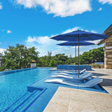 Midtown Umbrellas The Wooden 10 Feet Patio Umbrella With Sunbrella Dark Blue Acrylic Fabric - Aluminum Frame Market Umbrella For Backyard, Deck, Garden, Pool - Wooden Pole