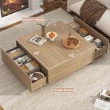 chartustriable 43” Square Coffee Table with Storage, 43" D x 43" W x 17" H Modern Large Square Center Table with 2 Drawers, Wood Coffee Table for Living Room, Light Brown,Bedroom,Light Brown