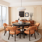 LEEMTORIG Faux Leather Dining Chair with Arms, Solid Wood Dining Chair with Supportive Back, Boss Caption's Chairs Office Desk Chairs, Espresso Legs & Orange PU CY-NX173-318OR