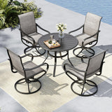 MFSTUDIO Outdoor Dining Set for 4, Round Metal Table & Padded Swivel Chairs