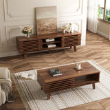 MAISONARIA Living Room Table Sets of 2, Mid Century Coffee Table & Dresser TV Stand, Sliding Door Coffee Table with Storage, Modern TV Stand for Bedroom, Living Room, Walnut