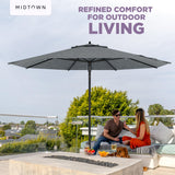 Midtown Umbrellas Push & Pop 10 Ft Patio Umbrellas with Push & Pop Mechanism, Fiberglass Ribs & Sunbrella Fabric – Outdoor Umbrella for Deck, Pool, Cafés and Hotels – Cast Slate Canopy, Black Pole