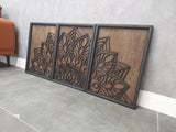 Set of 3 Mandala Wood Wall Art, Black Framed Boho Laser Cut Panels | Large Zen Triptych Decor for Living Room, Yoga Studio & Home, Spiritual Gift 27,5" x 39,3"