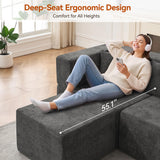 MONVANE 103'' Modular Sectional Sofa, Comfy Chenille Cloud Couch with Ottoman, Modern Convertible L Shaped Couch with Deep Seat, Sectional Couches for Living Room, Bedroom and Apartment, Grey