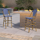 PURPLE LEAF Bar Stools French Rattan 30" Set of 2 Island, Royal Blue