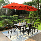 PHI VILLA 8 Pcs Patio Dining Set w/ 13ft Double-Sided Patio Umbrella