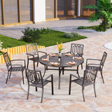 PHI VILLA 7 Pcs Outdoor Dining Set, 54" Round Table& Stackable Chairs