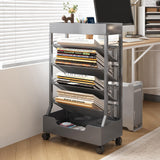 UMDONX Modern Mobile Book Cart Single-Sided Rolling Bookshelf with Metal Top & Base, Premium Snap-in Shelves, Heavy Duty & Elegant Storage, Gray