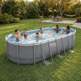 Bestway Steel Pro MAX 18' x 9' x 48" Above Ground Pool, Oval Metal Frame Outdoor Swimming Pool Set with Filter Pump, Ladder, and Cover, Gray