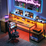 EnHomee 71" L Shaped Computer Desk with 3 Drawers & Hutch,Reversible Gaming Desk with LED Lights & Power Outlet,Home Office