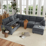 Hanherry 106" Sectional Sofa with Pull Out Couch Bed,6 Seater Corduroy Sleeper Sofa with Storage Ottoman & USB Charging