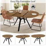 Round Dining Table Set for 6 People, 43.3"-59.1" Extendable Kitchen Table with 6 Upholstered Chairs