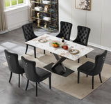Maotifeys Modern Faux Marble Dining Table for 6, Rectangle 70" Pandora Marble Grain Tempered Glass Kitchen Table for 4-6, Luxury Dining Room Tables with Black Carbon Steel X-Base for Home Apartment