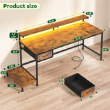 47.2 Inch Office Desk with Power Outlet & Ergonomic Monitor Stand,Gaming Desk with CPU Stand& LED Lights