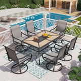 PHI VILLA 7 Pcs Patio Dining Set, Swivel Chairs & Wood-Look Table, Grey