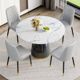Vohuai Round Dining Table Set for 4, 45''Marble Grain Dining Room Table Set for 4 with Upholstered Chairs, Modern Dinner Table Set for Kitchen Dining Room