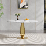SSLine White Faux Marble Round Dining Table Set for 6 with Velvet Chairs