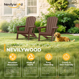 nevilywood Folding Adirondack Chairs Set of 4, HDPE Cup Holders, Coffee