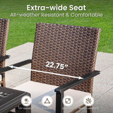 PHI VILLA 5pc Patio Dining Set with Umbrella, Square Table, Rattan Chairs