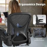 Keratee Ergonomic Office Chair Set of 10, Mesh Fabric Home Office Chairs with Adjustable Lumbar Support, 360° Swivel, and Flip-Up Armrests, Black