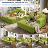 RENDGO 97 Inch Double Chaise Lounge Chair, Light Green