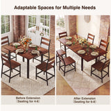 7-Piece Dining Table Set for 6, 63" Extendable Kitchen Table with Curved Backrest Chairs