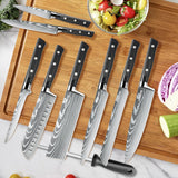 MDHAND Chef Knife Set with Roll Bag, 9PCS Professional Knife Set with Sharpener, High Carbon Stainless Steel Japanese Kitchen Knife Set - Forged Triple Rivet Handle, Dishwasher Safe, Chef Gifts, Black