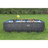 Bestway APX 365 18' x 9' x 52" Above Ground Pool, Rectangular Metal Frame Outdoor Swimming Pool Set with Sand Filter Pump, Ladder, and Cover, Dark Marble