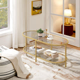 Yaheetech 42" Oval Glass Coffee Table for Living Room, 2-Tier Center Table with Storage Shelf for Small Space, Office