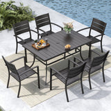 MFSTUDIO 7 Pcs Outdoor Dining Set, 59" Rectangle Metal Table, Black