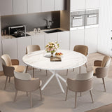 Round Dining Table for 4-6 Person, Round Kitchen Table with Wood Top, Circle Dinner Pedestal Tables with Metal Legs