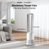 Xcity TP09Pro Commercial Bladeless Tower Fan, 3-in-1 Air Purifier, Space Heater & Cooling Fan, Remote Control, HEPA H13 Filtration for Bedroom & Home Office, Silver & White