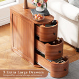Mid-Century Modern Nightstand, Wood Night Stand with 3 Storage Drawers, Curved Bedside Table for Small Spaces, Bedroom, Living Room, Walnut