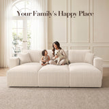 Modular Sectional Sofa Bed with Chaise, 115" Memory Foam Cloud Couch, Beige